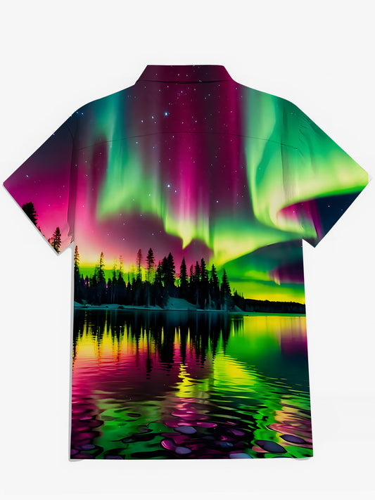 Landscape Print Men's Pocket Short Sleeve Shirts