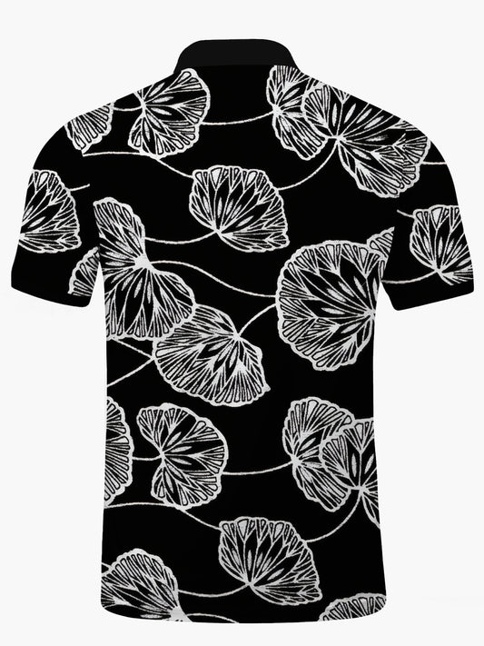 Leaf Print Men's Short Sleeve Button Polo Shirt