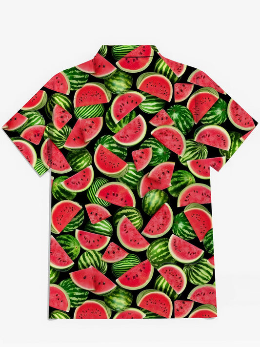 Watermelon Print Men's Pocket Short Sleeve Shirts