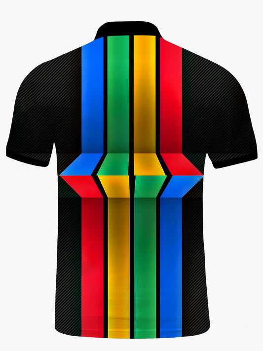 Stripe Men's Short Sleeve Button Polo Shirt