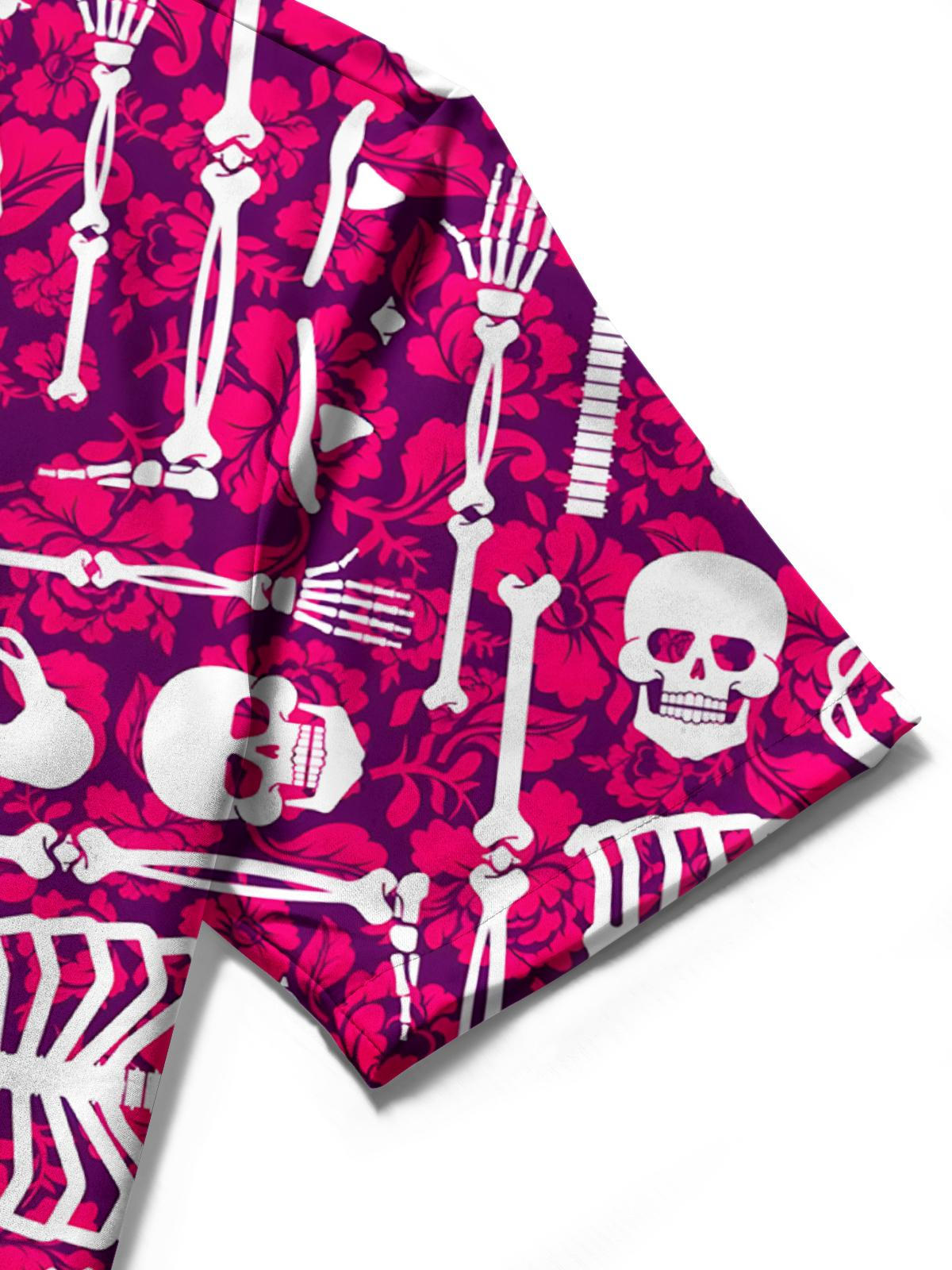 Skull Floral Men's Pocket Short Sleeve Shirts