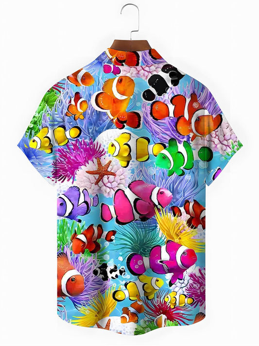 Ocean Fish Print Men's Pocket Short Sleeve Shirts