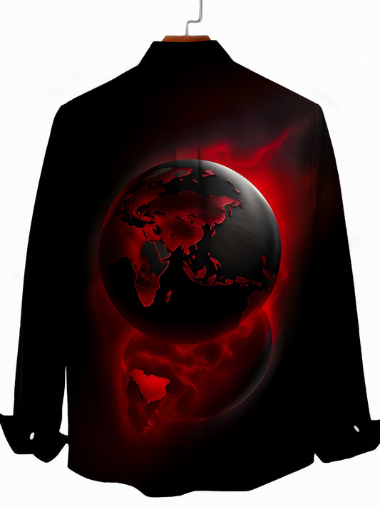 Earth Print Men's Pocket Long Sleeve Shirts