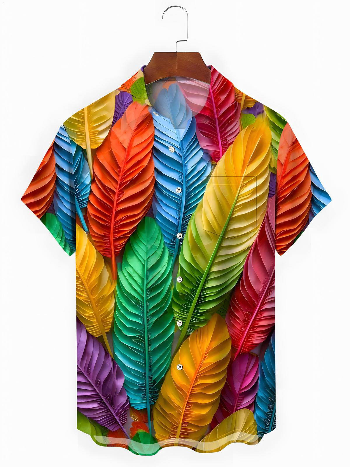 Feather Print Men's Pocket Short Sleeve Shirts