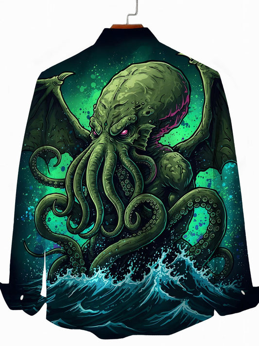 Octopus Print Men's Pocket Long Sleeve Shirts