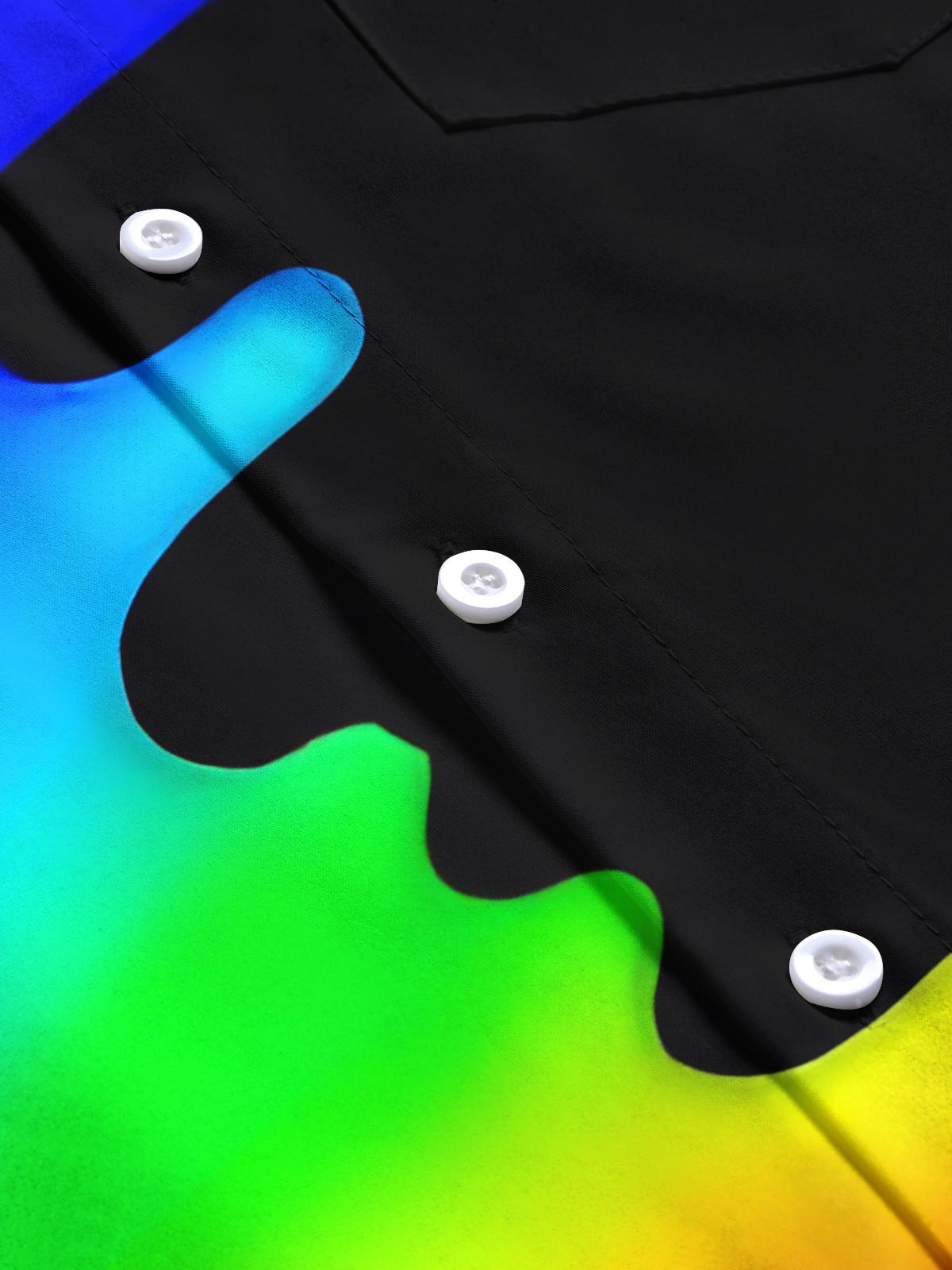 Rainbow Gradient Print Men's Pocket Short Sleeve Shirts