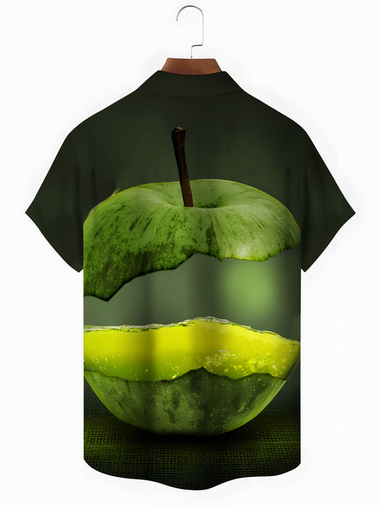Apple Print Men's Pocket Short Sleeve Shirts