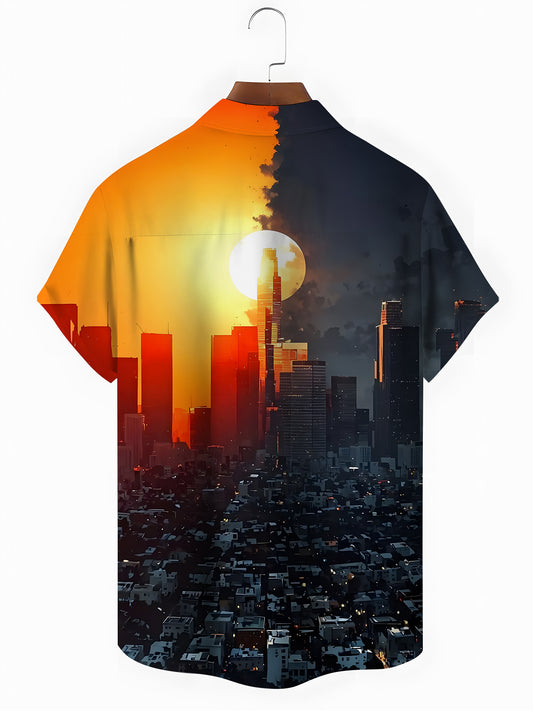 City Print Men's Pocket Short Sleeve Shirts