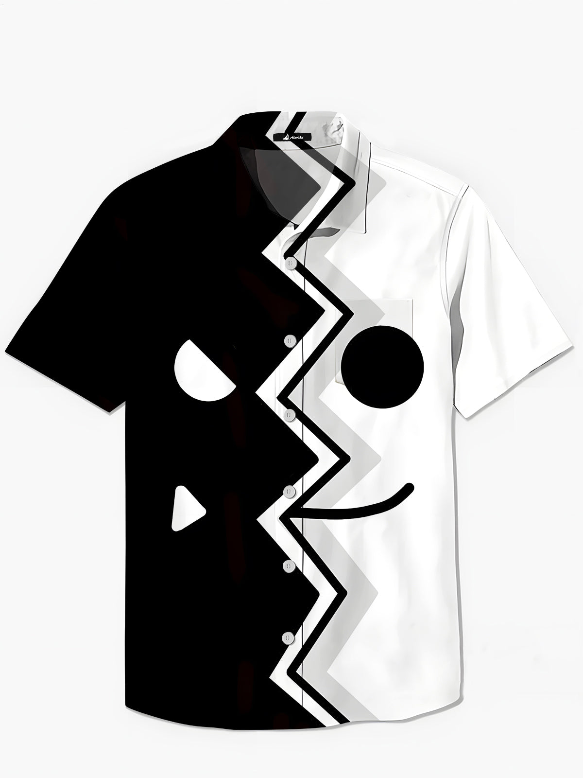 Black White Funny Print Men's Pocket Short Sleeve Shirts