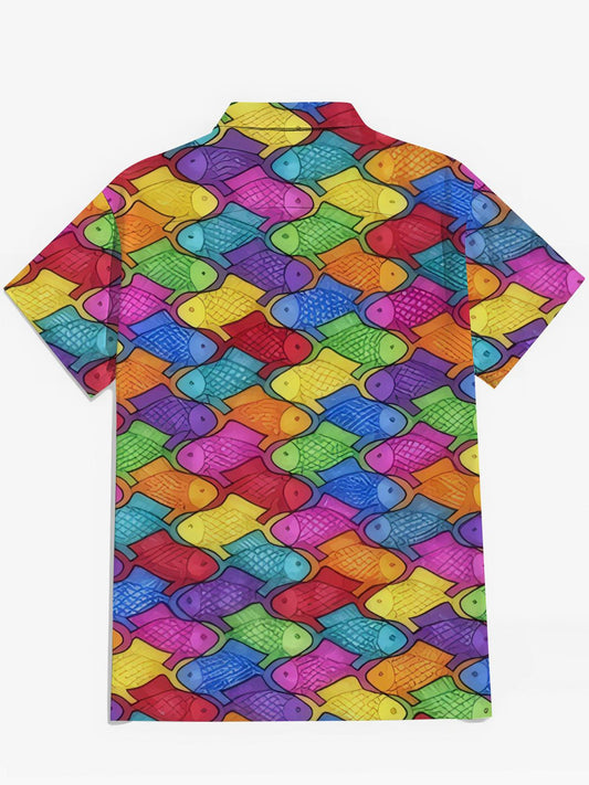 Colorful Fish Print Men's Pocket Short Sleeve Shirts
