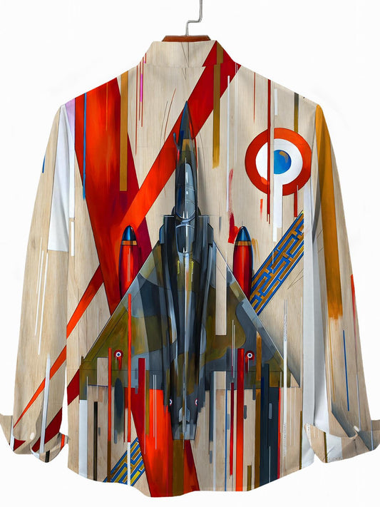 Aircraft Print Men's Pocket Long Sleeve Shirts