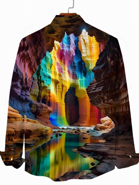 Cave Print Men's Pocket Long Sleeve Shirts