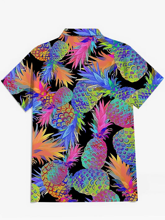 Pineapple Print Men's Pocket Short Sleeve Shirts