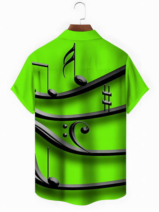Musical Note Print Men's Pocket Short Sleeve Shirts