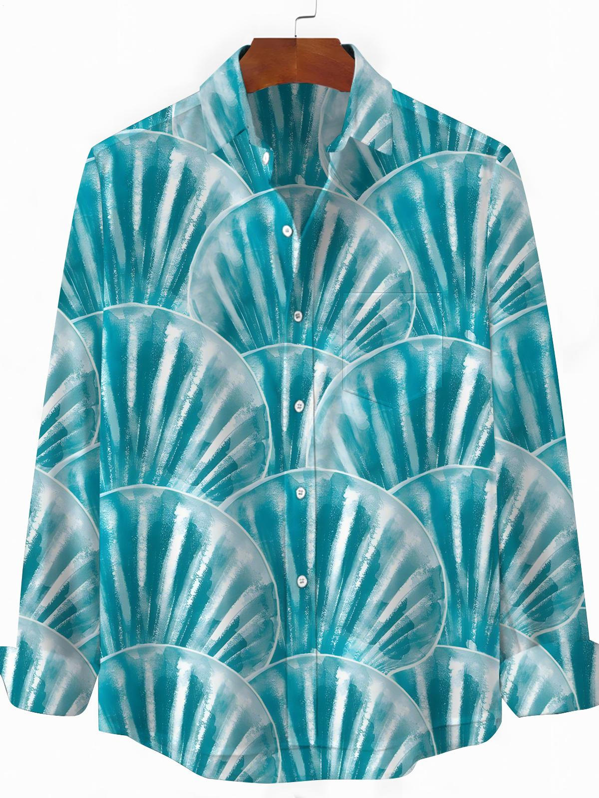 Shell Print Men's Pocket Long Sleeve Shirts