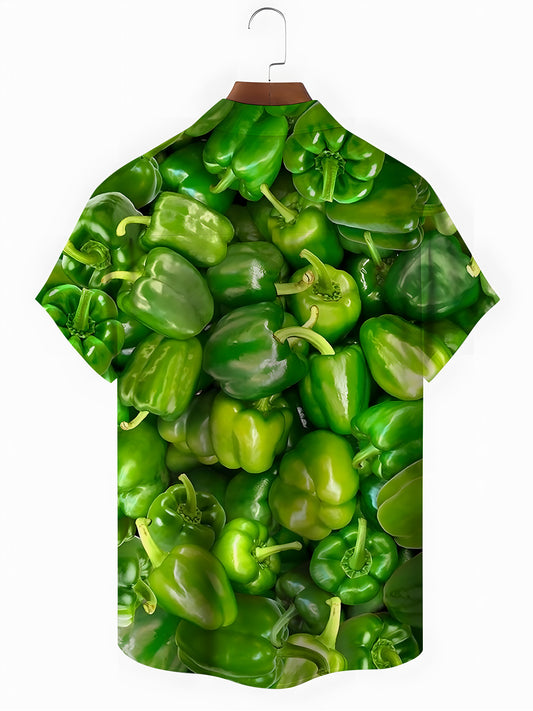 Chili Print Men's Pocket Short Sleeve Shirts