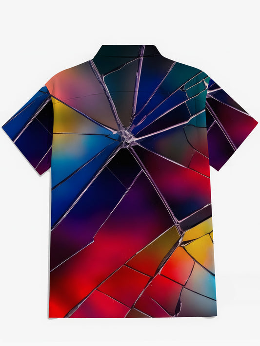 Gradient Broken Glass Print Men's Pocket Short Sleeve Shirts