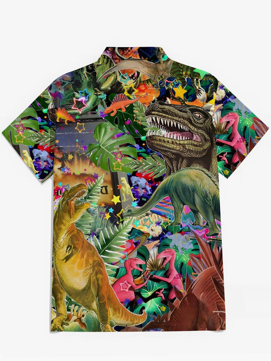 Dinosaur Print Men's Pocket Short Sleeve Shirts