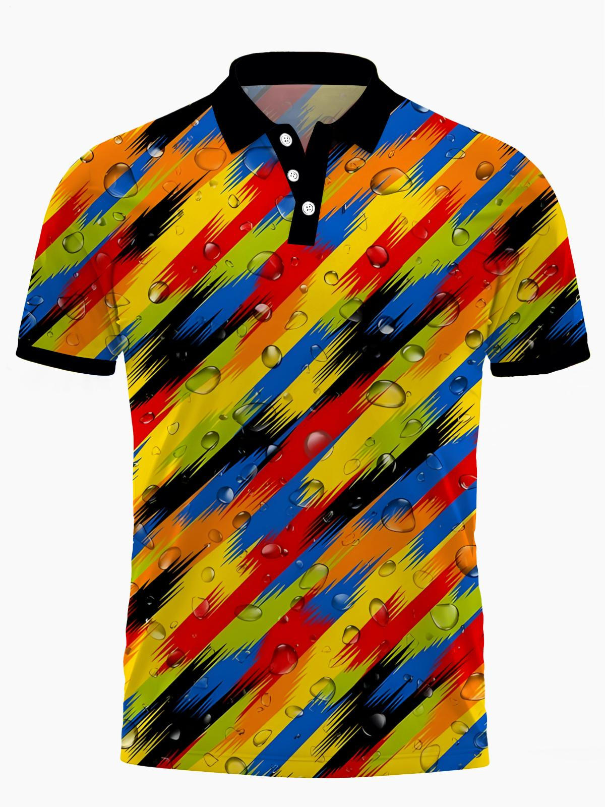 Gradient Drop Print Men's Short Sleeve Button Polo Shirt