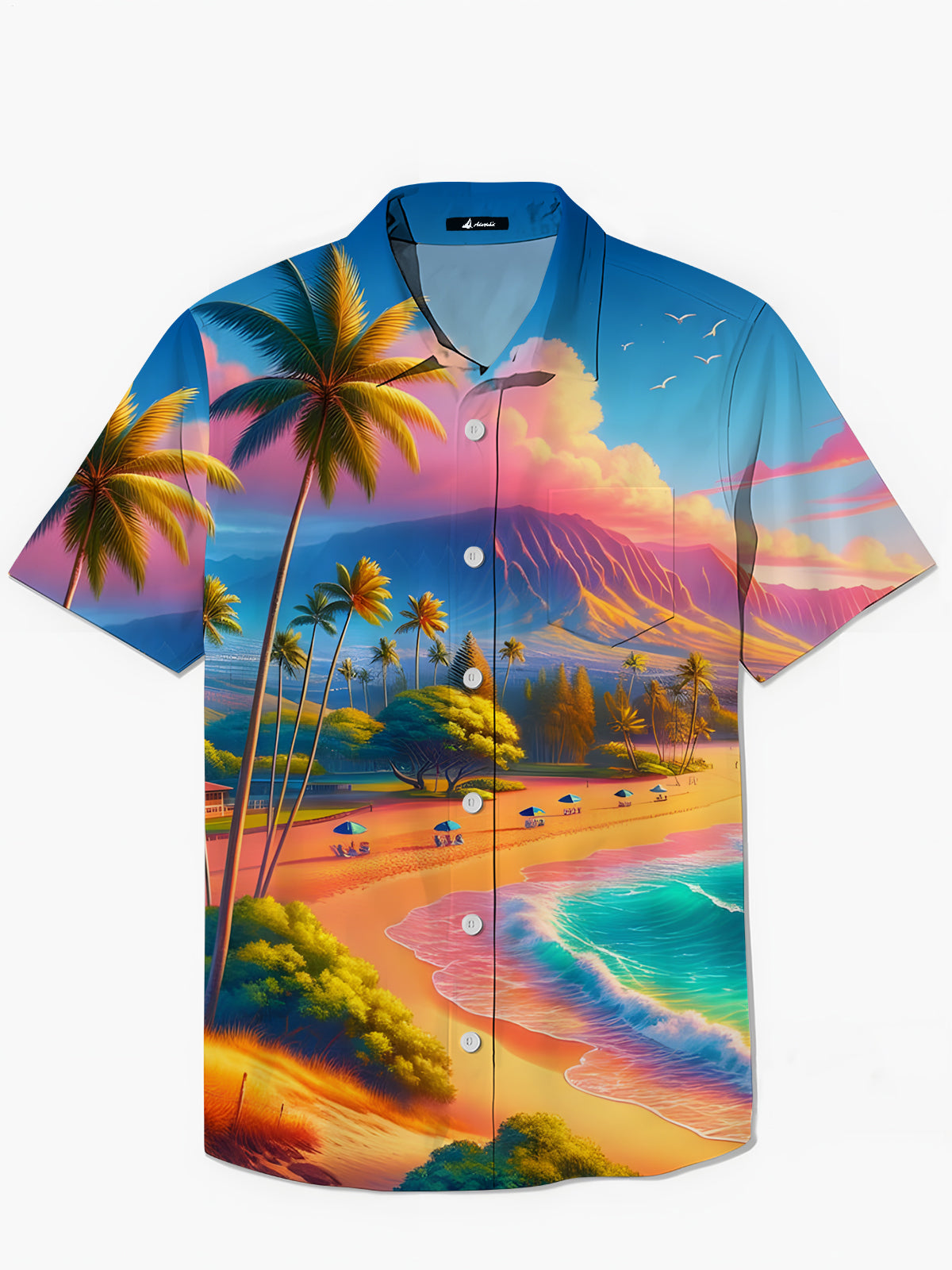 Hawaiian Beach Print Men's Pocket Short Sleeve Shirts