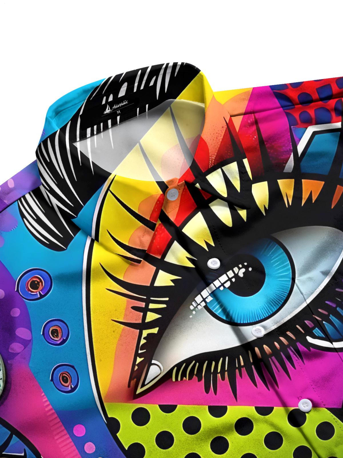 Abstract Eyes Art Print Men's Pocket Short Sleeve Shirts