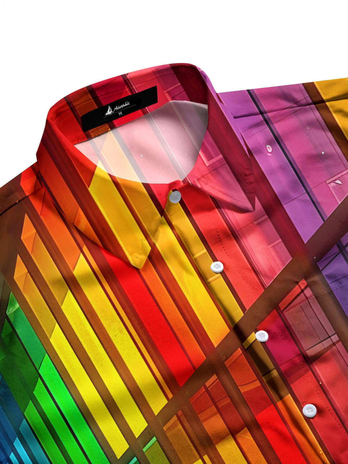 Rainbow Window Print Men's Pocket Short Sleeve Shirts