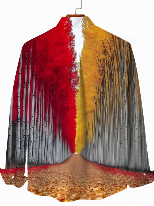 Plant Tree Print Men's Pocket Long Sleeve Shirts