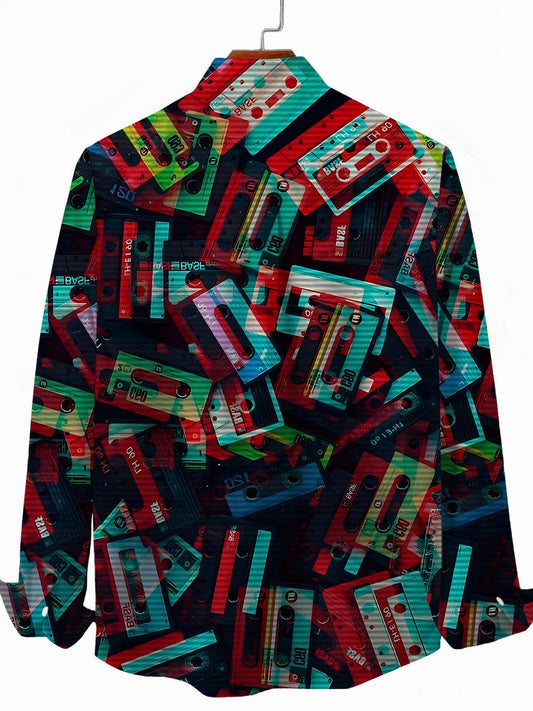 Tape Print Men's Pocket Long Sleeve Shirts