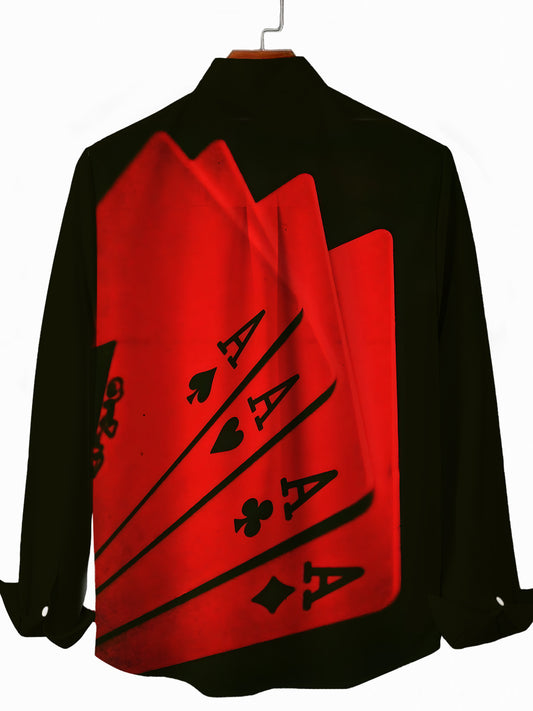 Poker Print Men's Pocket Long Sleeve Shirts