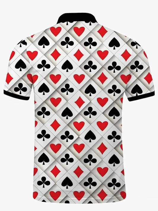 Poker Print Men's Short Sleeve Button Polo Shirt