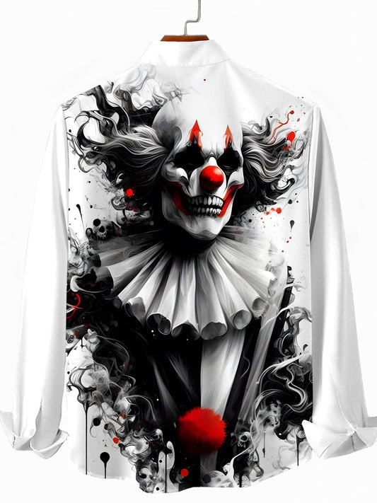 Clown Print Men's Pocket Long Sleeve Shirts