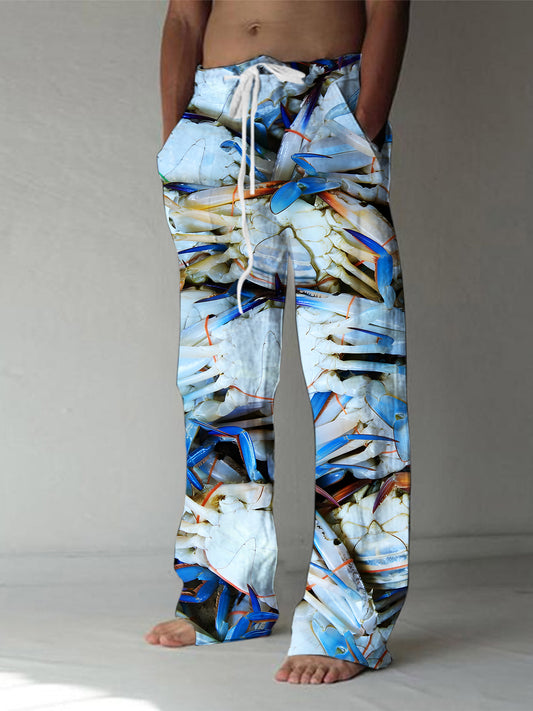 Crab Print Men's Casual Elastic Waist Pants