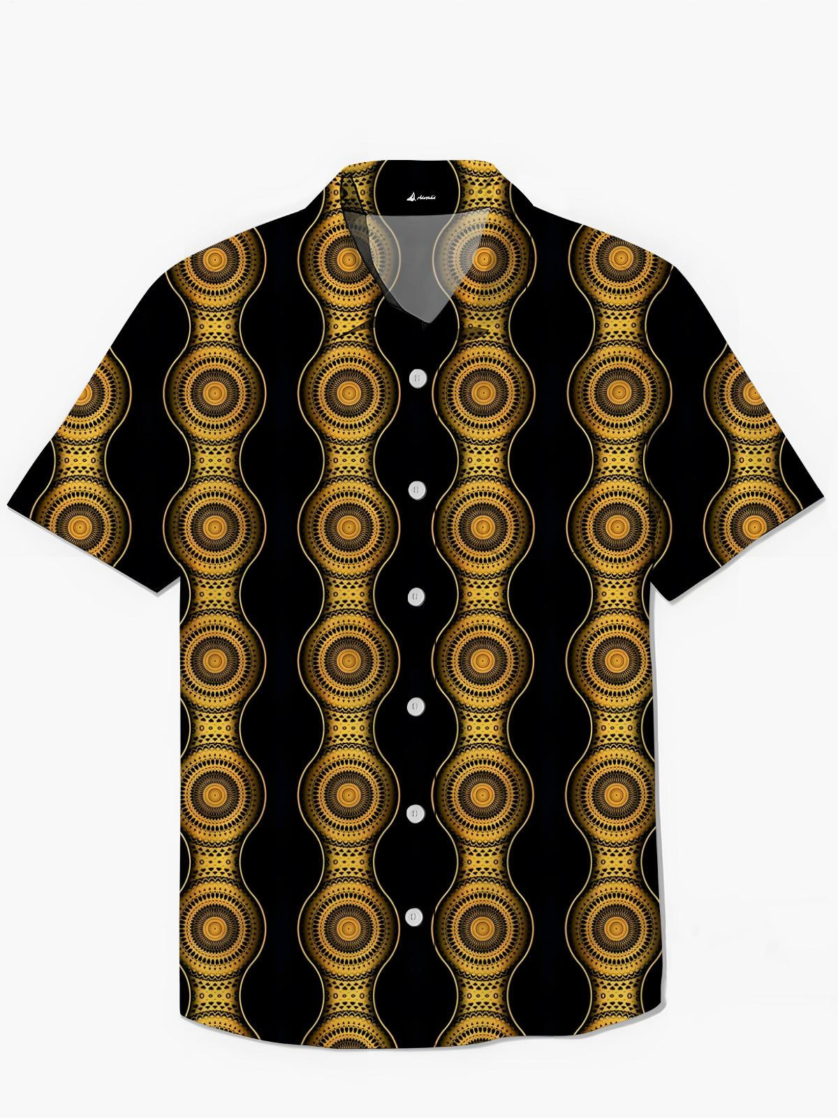 Vintage National Print Men's Pocket Short Sleeve Shirts