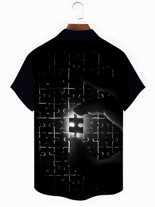 Puzzle Print Men's Pocket Short Sleeve Shirts