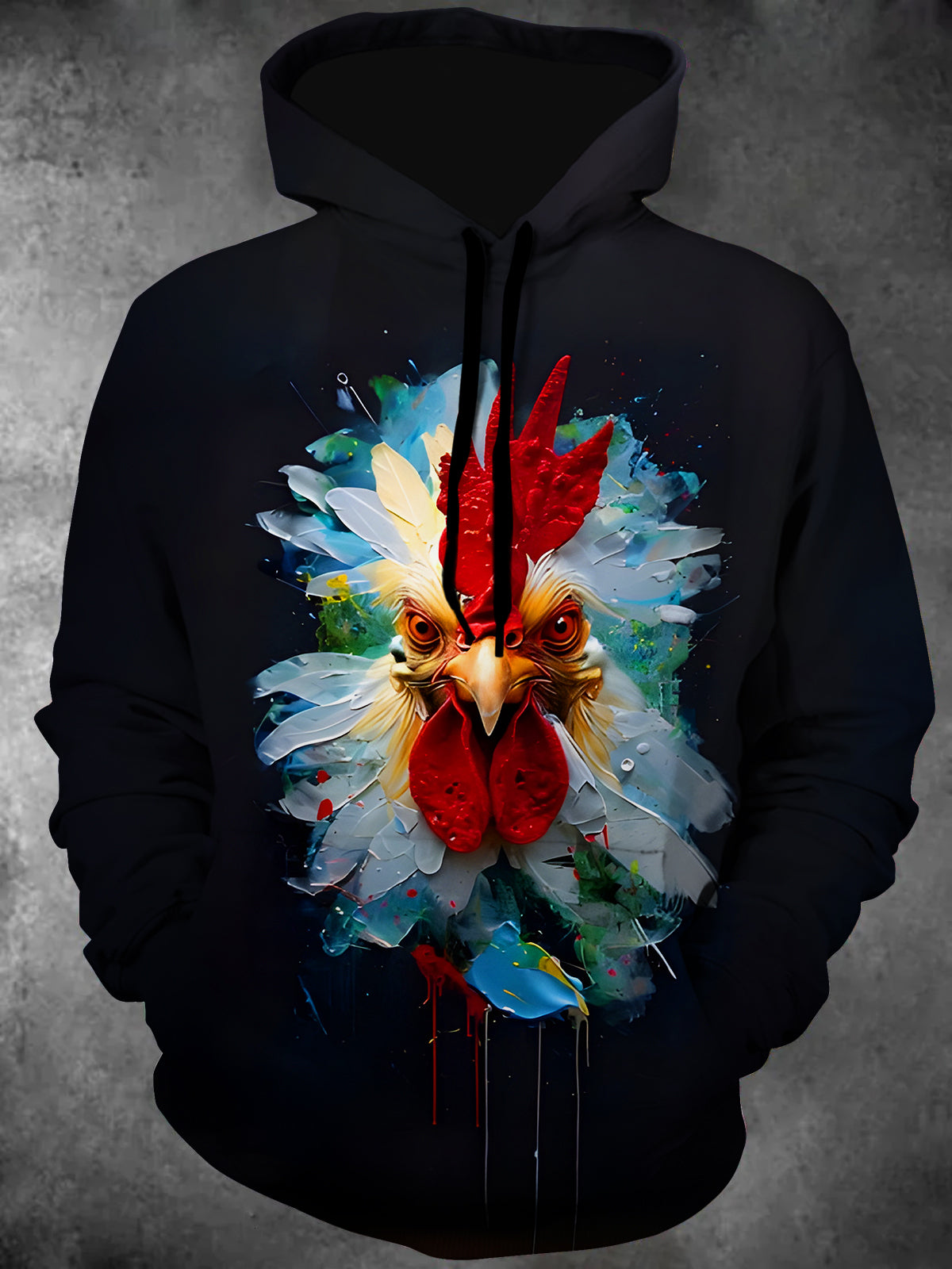 Rooster Long Sleeve Hooded Pocket Men's Top