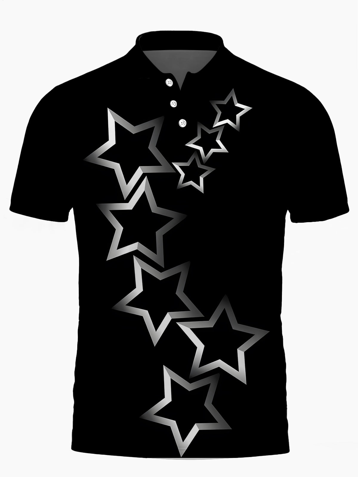 Star Print Men's Short Sleeve Button Polo Shirt