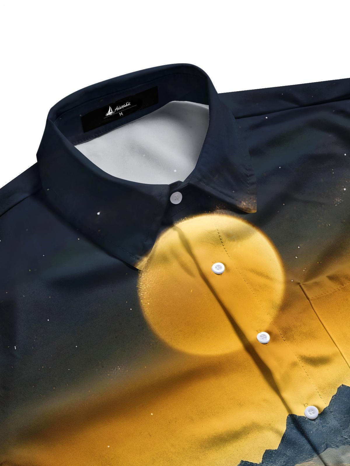 Sunset Mmountain Car Print Men's Pocket Short Sleeve Shirts