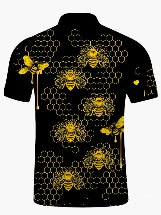 Bee Men's Short Sleeve Button Polo Shirt