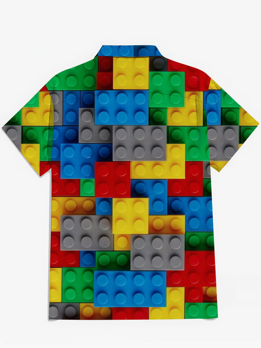 Building Block Print Men's Pocket Short Sleeve Shirts