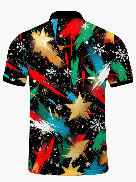 Tie Dye Star Men's Short Sleeve Button Polo Shirt