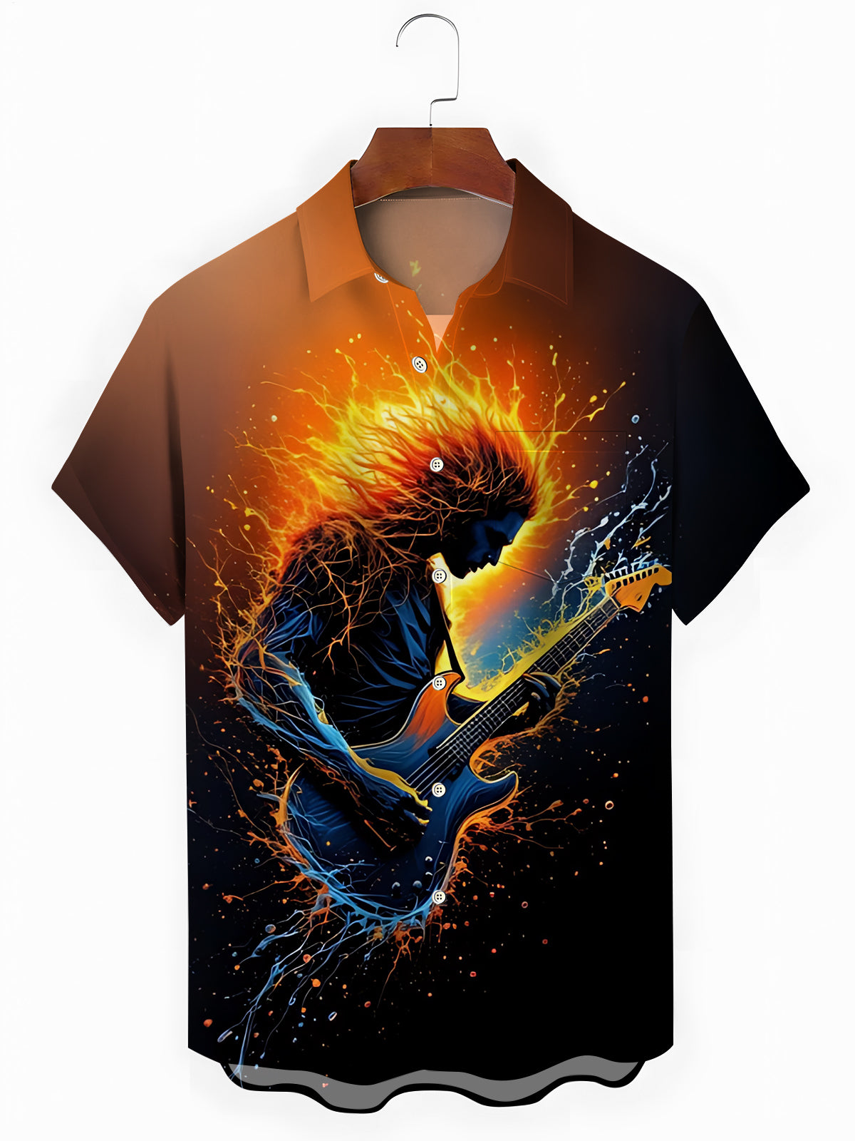 Rock Guitar Print Men's Pocket Short Sleeve Shirts