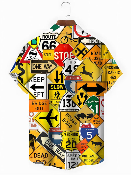 Road Sign Men's Pocket Short Sleeve Shirts