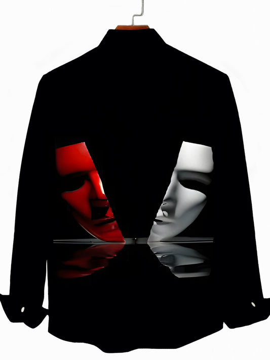 Mask Print Men's Pocket Long Sleeve Shirts
