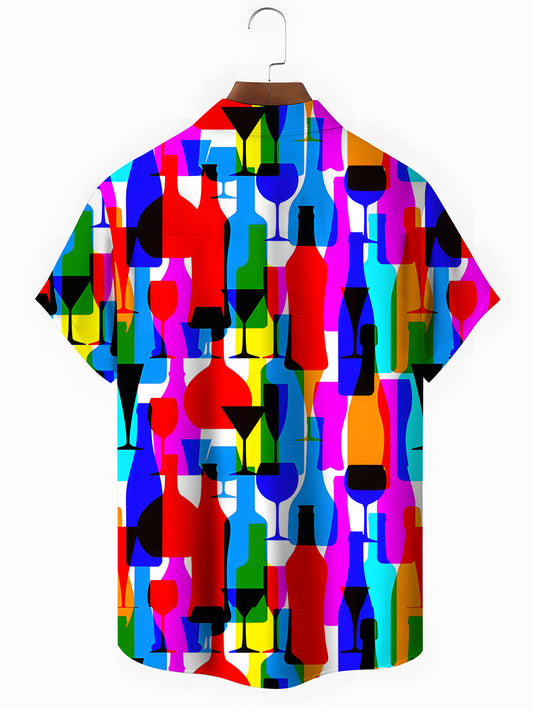 Glass Print Men's Pocket Short Sleeve Shirts