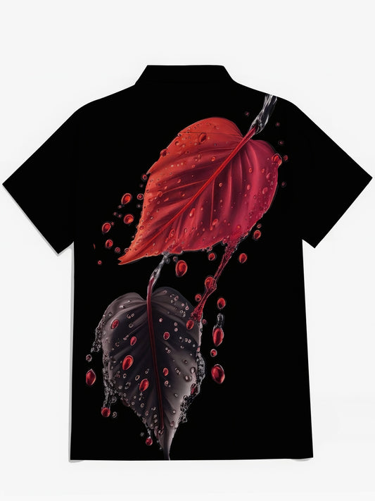 Leaf Print Men's Pocket Short Sleeve Shirts