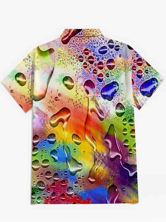 Gradient Water Drop Print Men's Pocket Short Sleeve Shirts