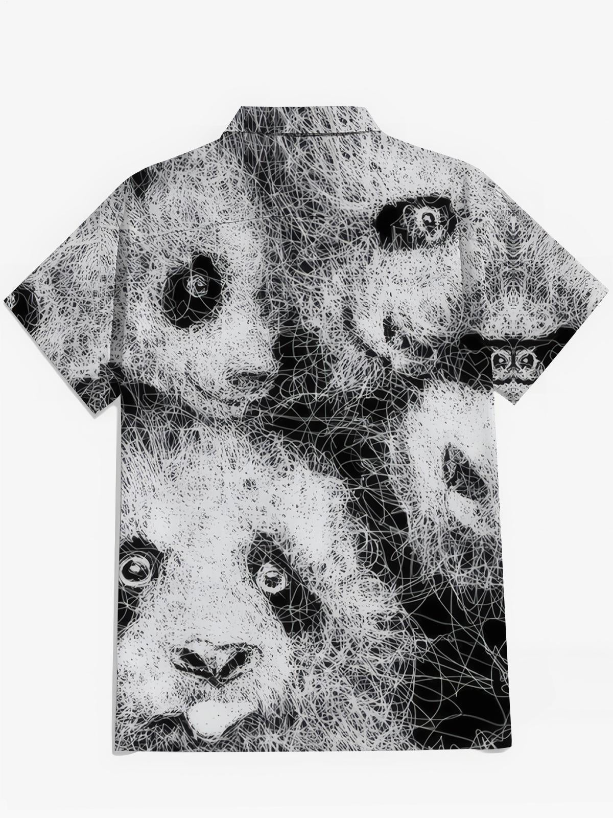 Panda Art Print Men's Pocket Short Sleeve Shirts