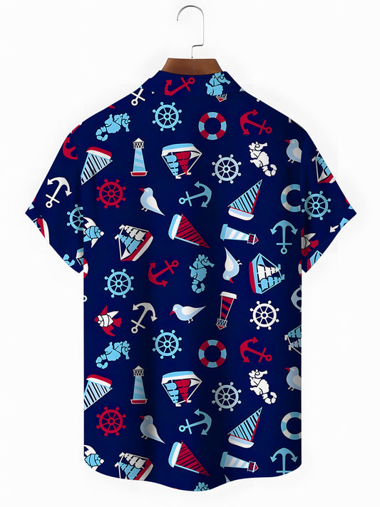 Anchor Lighthouse Men's Pocket Short Sleeve Shirts