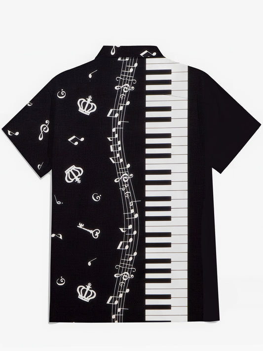 Musical Note Piano Print Men's Pocket Short Sleeve Shirts