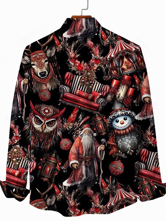 Christmas Santa Claus Gift Men's Pocket Long Sleeve Shirts